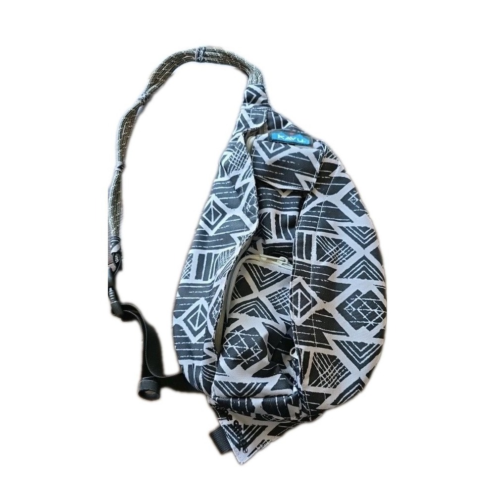KAVU Sling Backpack Rope Bag Aztec Black White Canvas Crossbody Outdoors CLEAN